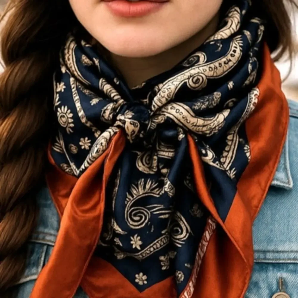 Rust & Navy Floral Paisley Wild Rag Scarf
